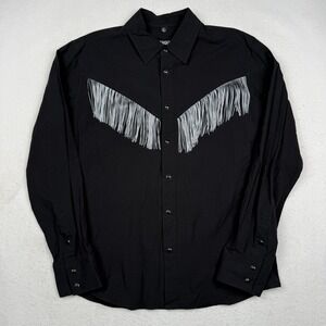 Straight To Hell Shirt Mens Medium Black Fringe Western Long Sleeve Button Up